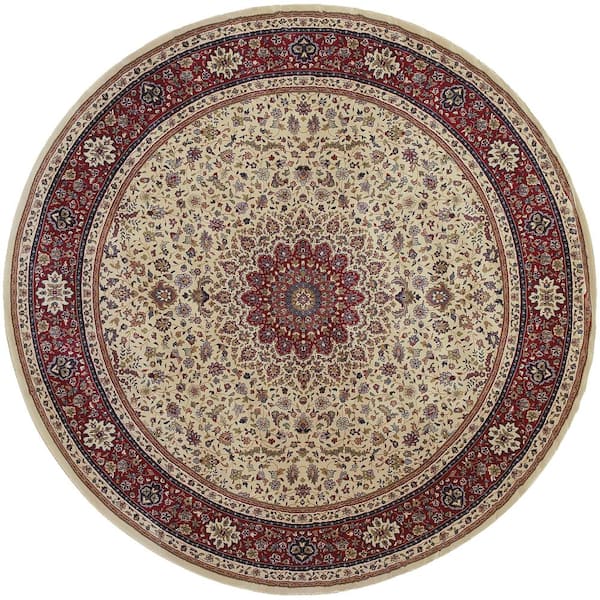Alyssa Ivory/Red 6 ft. x 6 ft. Round Oriental Area Rug