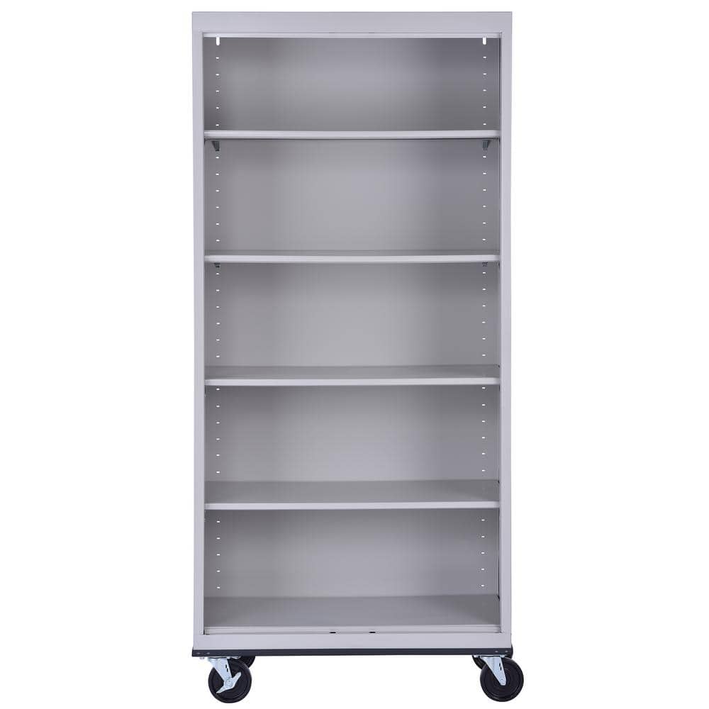 Dove Gray Adjustable Steel Mobile Bookcase with Shelves