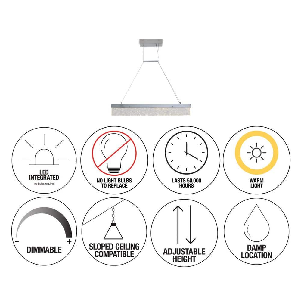 Essence Bar Chrome Linear LED Pendant Light with Bubble Glass