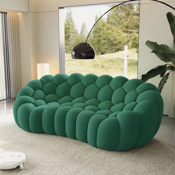 3-Seater Bubble Curved Couch, 98 in. Comfy Upholstered Sofa 3D Honeycomb Shape Modern Couch in Green