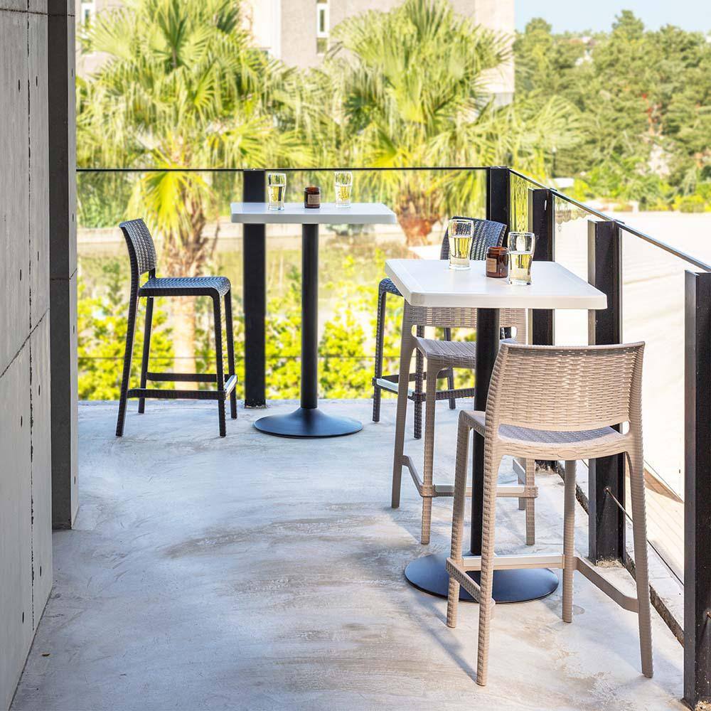Taupe Resin Stackable Outdoor Counter Stool with Woven Design