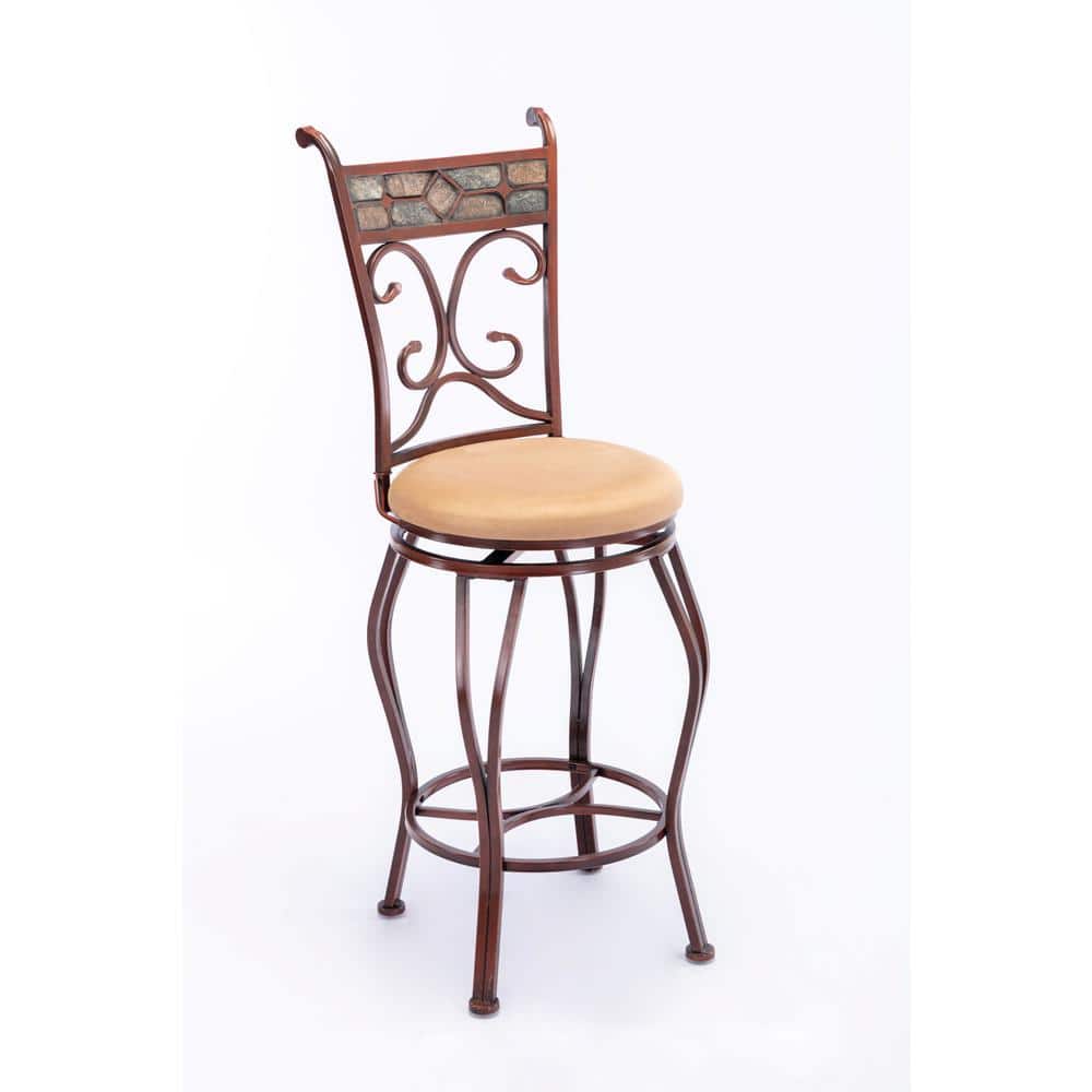 Beau 29 in. Bar Height Brown High Back Metal Kitchen Bar Stool with Tan Lin