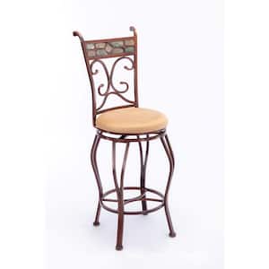 Beau 29 in. Bar Height Brown High Back Metal Kitchen Bar Stool with Tan Linen Seat