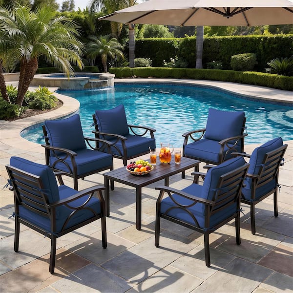 19 in. x 19 in. x 4 in. (6-Pack) Water-Resistant Outdoor Patio Replacement Dining Chair Couch Cushions, Blue
