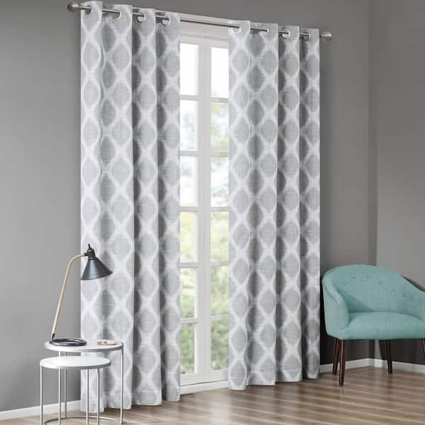 Sun Smart Kagen Grey Printed Ikat Patio 50 in. W x 84 in. L Blackout Grommet Top Curtain