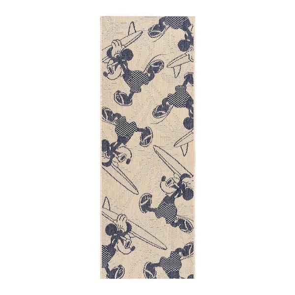 Mickey Mouse Surfing Sand/Navy 2 ft. x 6 ft. Animal Print Indoor/Outdoor Runner Rug