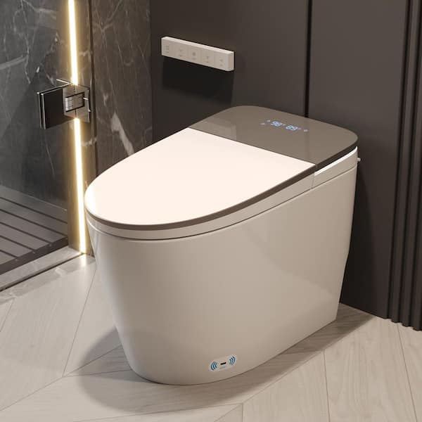 Voice Control Tankless Elongated ADA Bidet Toilet in White with Auto Flush, Heated Seat, Warm Dryer and Cleaning Foam