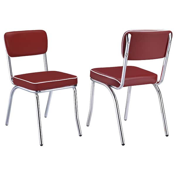 Coaster Retro Chrome and Red Faux Leather Back Cushion Side Chairs (Set of 2)