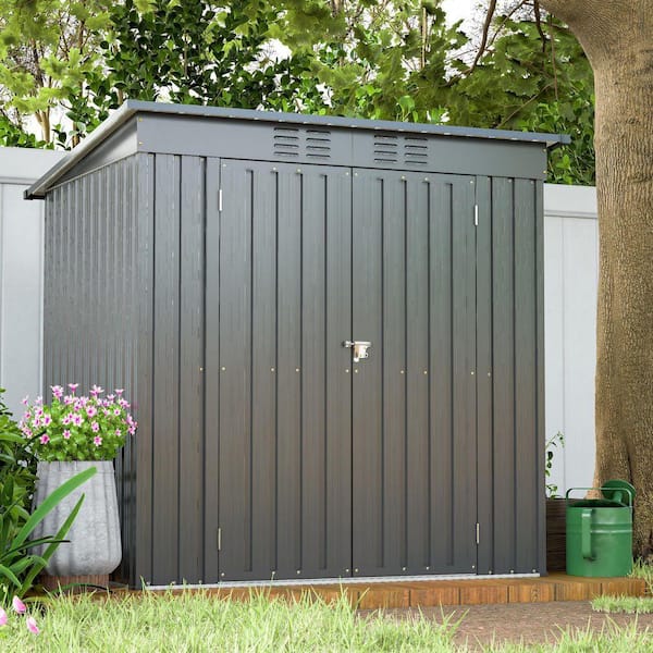 6 ft. W x 4 ft. D Black Metal Outdoor Storage Shed Lockable Door