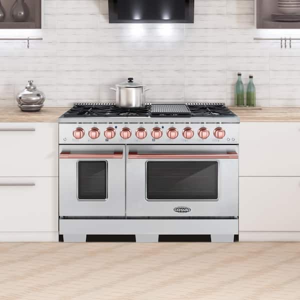 Mueller 48 in. 6.7 Cu. ft. Professional Freestanding GAS Range with 8 Burners, Griddle and Double Oven in Stainless Steel, Silver