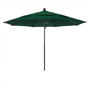 11 ft. Black Aluminum Commercial Market Patio Umbrella with Fiberglass Ribs and Pulley Lift in Forest Green Sunbrella