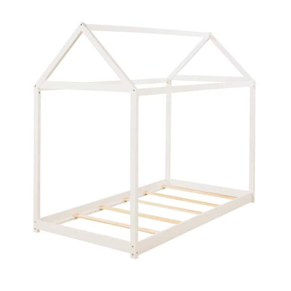 Angel Sar White Wood Frame Twin House Bed Frame