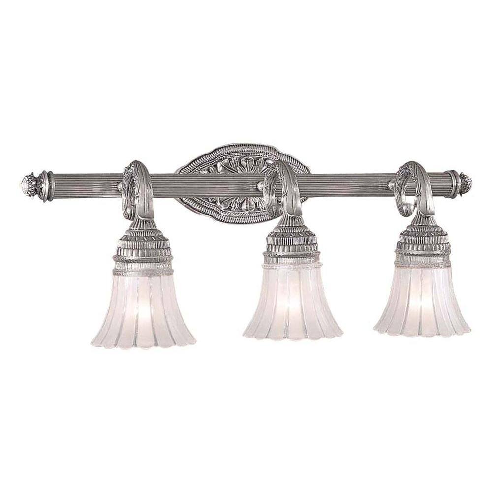 Brushed Nickel 3-Light Traditional Vanity Fixture with Etched Glass Shades