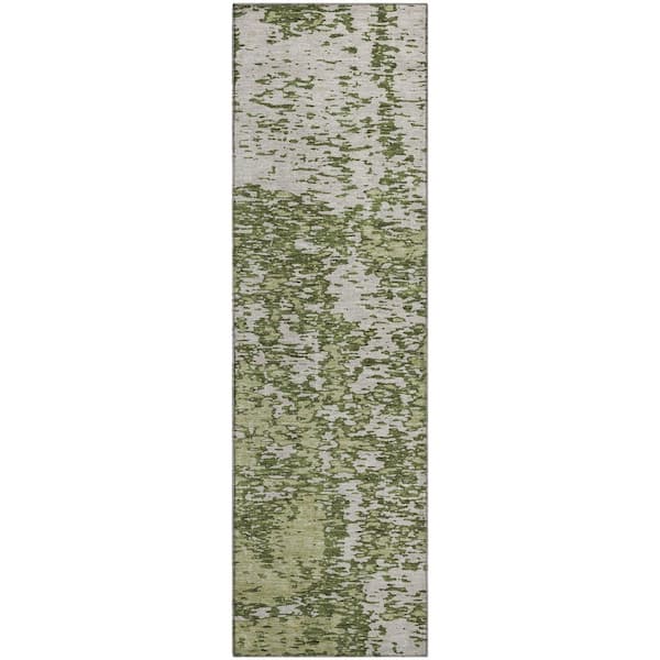 Addison Rugs Mayfield Premium Machine Washable Abstract AMF946 Olive 2 ft. 3 in. x 7 ft. 6 in. Runner Rug