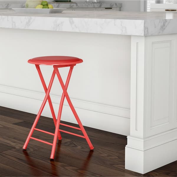 Backless 24 in. Portable Bar Stool with 225 lb. Capacity, Red Folding Chair w/ Vinyl Padded Seat for Kitchen or Rec Room