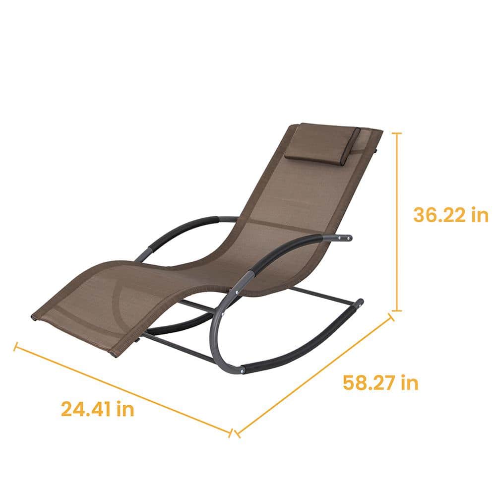 Curved Rocker Chaise Lounge with Cushioned Arms in Brown