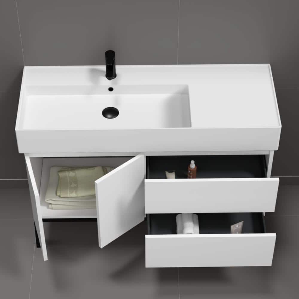 Gloss White Ceramic Single Basin Freestanding Vanity Set