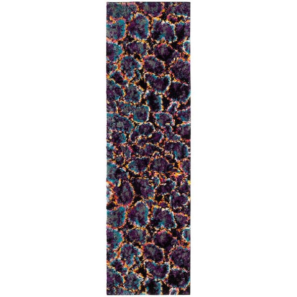 Fiesta Shag 2 ft. x 6 ft. Turquoise/Multi Abstract Patches Runner Rug