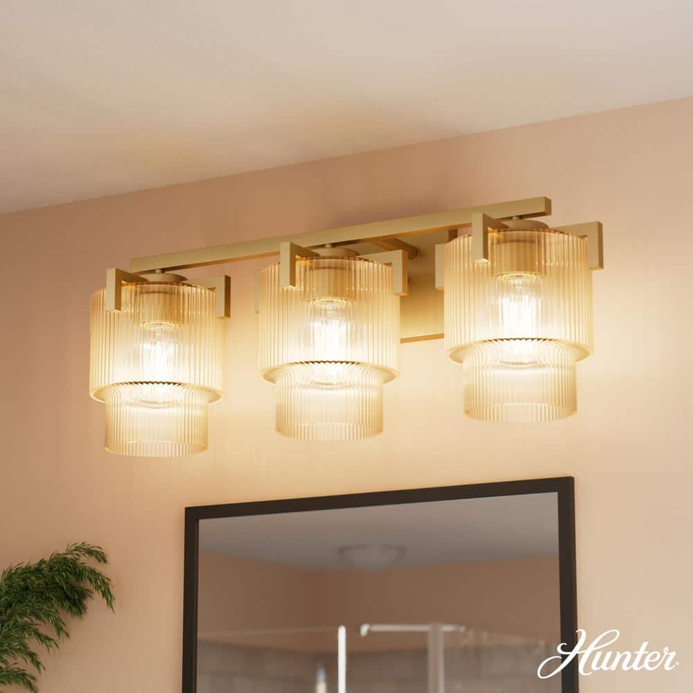 Ontario 24.25 in. 3-Light Luxe Gold Vanity Light with Amber Ribbed Glass Shades price history on PriceWatchPro