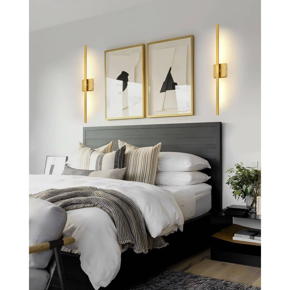24 in. 1-Light Modern Gold Rechargeable Battery Operated Wall Sconce 360° Rotatable Dimmable Wall Light with Remote price history on PriceWatchPro