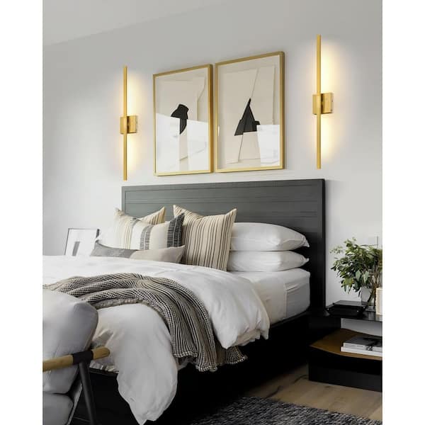 24 in. 1-Light Modern Gold Rechargeable Battery Operated Wall Sconce 360° Rotatable Dimmable Wall Light with Remote