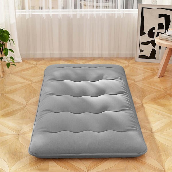 4 in. Twin Futon Mattress Japanese Floor Pad with Washable Cover Carry Bag Grey