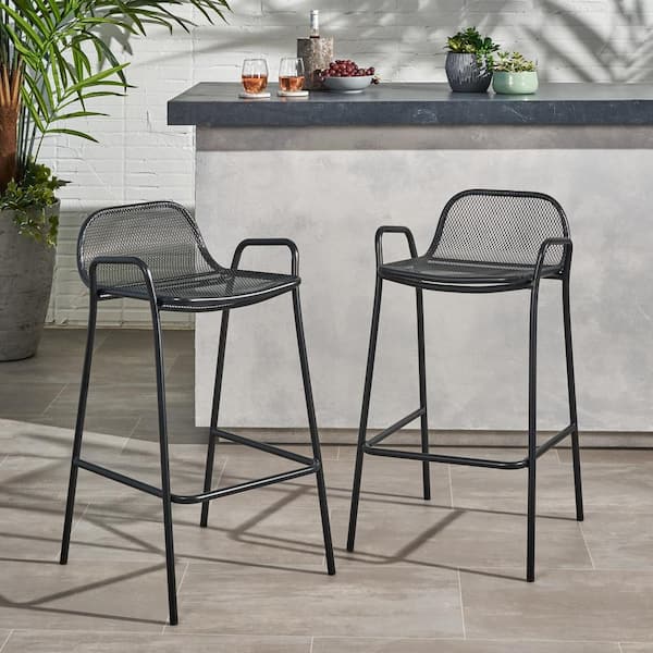 Noble House Baltimore Matte Black Metal, Home Depot Outdoor Counter Stools