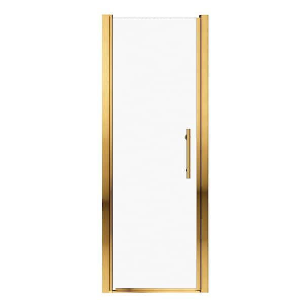 Oazis 26 in. W x 68 in. H Framed Pivot Shower Door in Gold Finish