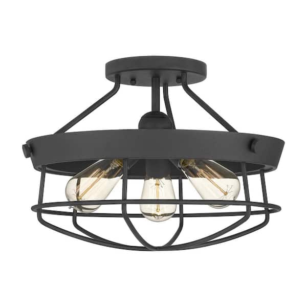 Southbourne 15.5 in. 3-Light Matte Black Rustic Farmhouse Semi-Flush Mount Light