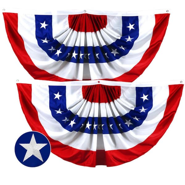 G128 1.5 ft. x 3 ft. Embroidered Polyester USA Fan Flag with Canvas Header Brass Grommets (2-Pack)