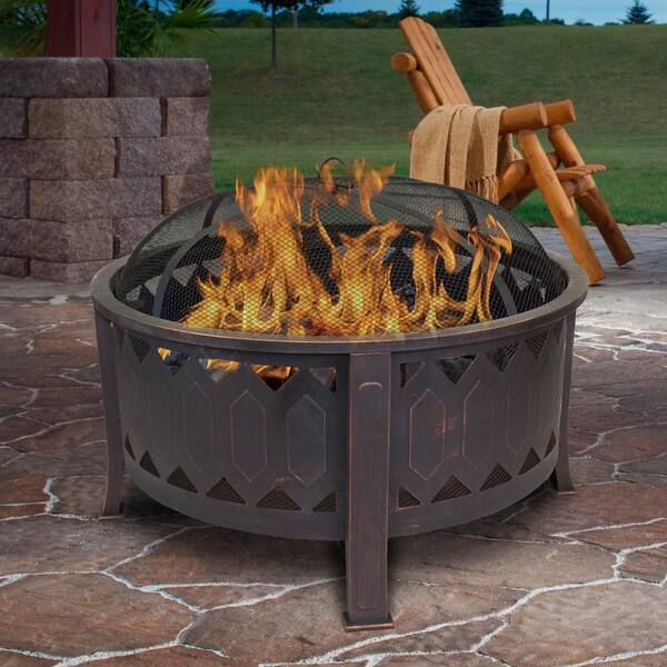 29.75 in. W x 24 in. H Outdoor Round Leisure Metal Wood Burning Fire Pit in  Oil Rubbed Bronze 5503 - The Home Depot