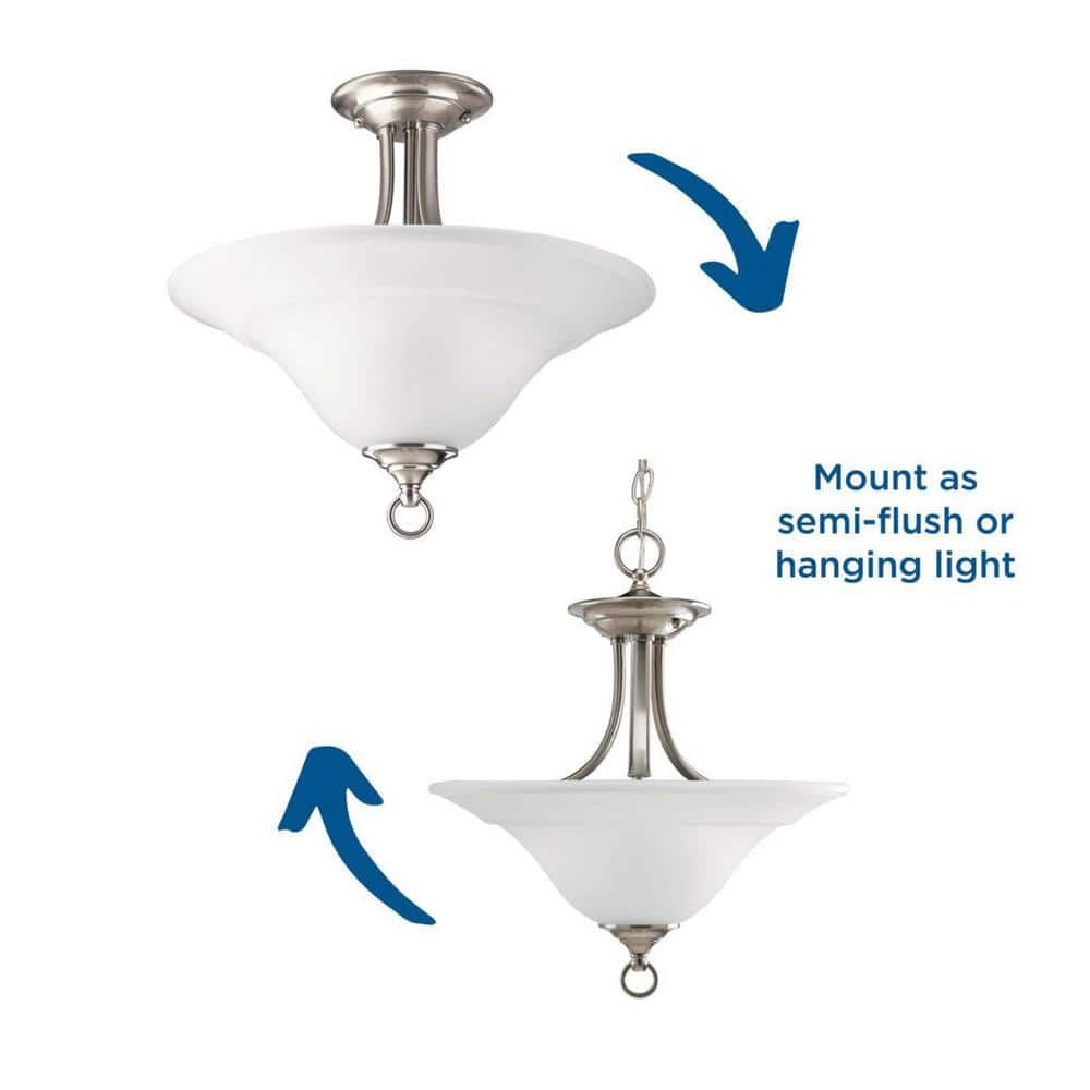 Trinity Brushed Nickel Semi-Flush Ceiling Light with Etched Glass Shade