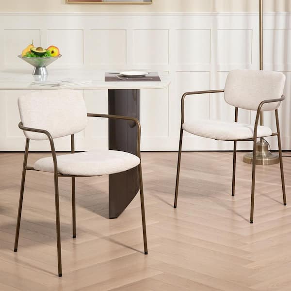 Glamour Home Bernard Beige Washed Woven Fabric Dining Chair with Iron Arms and Legs Set of 2