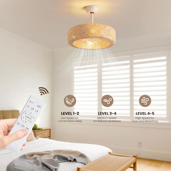 20 in. Indoor White Boho Caged Ceiling Fan with Lights and Remote Control, Low Profile Ceiling fan