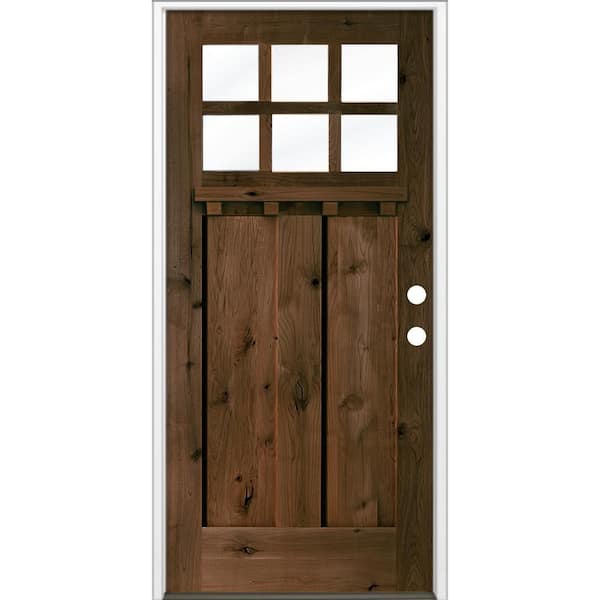 36 in. x 80 in. Knotty Alder Left-Hand/Inswing 6-Lite Beveled Clear Glass Espresso Stain Wood Prehung Front Door w/ DS
