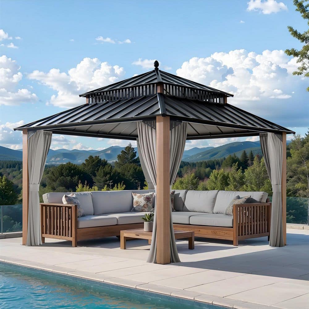 Sunjoy 12 ft. x 12 ft. Kingston Aluminum Frame Steel Double Roof
