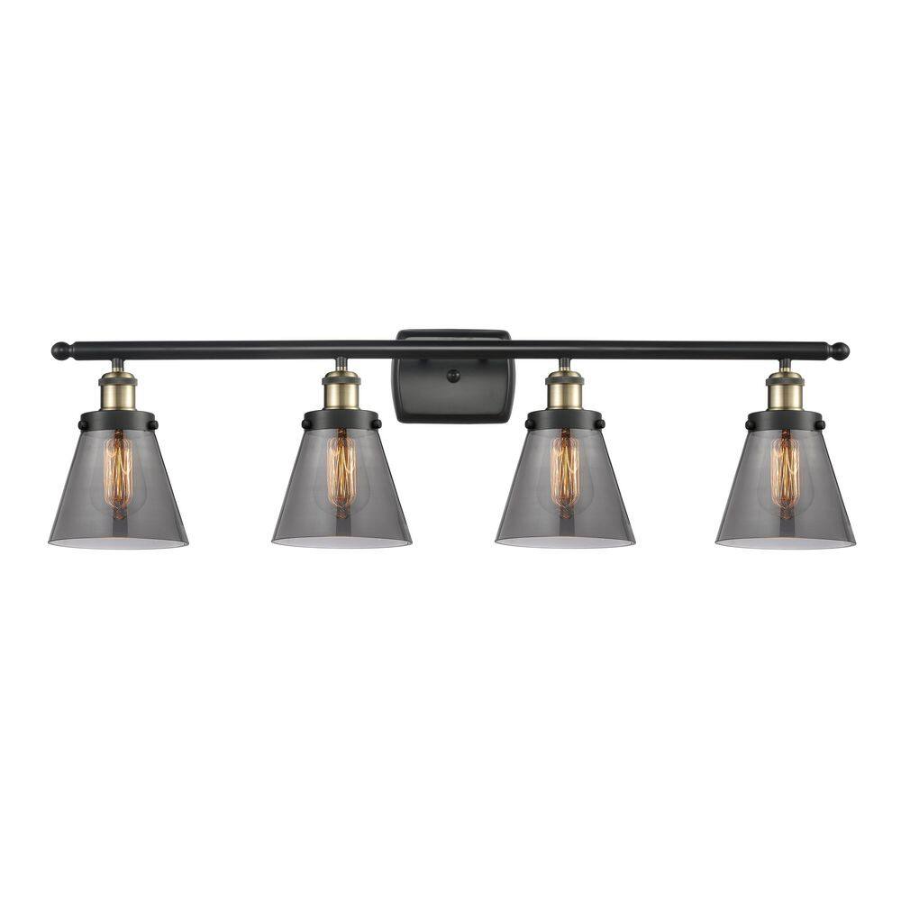 Cone 36 in. 4-Light Black Antique Brass Vanity Light with Glass Shade price history on PriceWatchPro