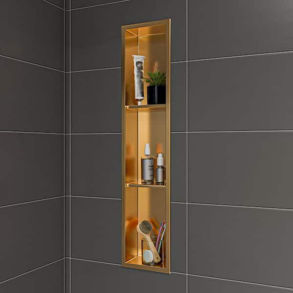 ALFI BRAND 8 in. W x 36 in. H x 4 in. D Stainless Steel Shower Niche in Brushed Gold PVD