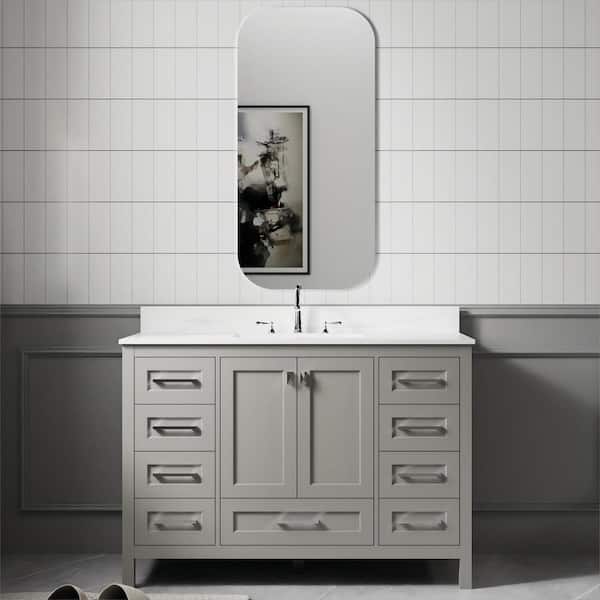 Abruzzo 48 in. W x 22-1/4 in. D x 34 in. H Single Sink Bath Vanity in Gray with White Engineered Stone Top