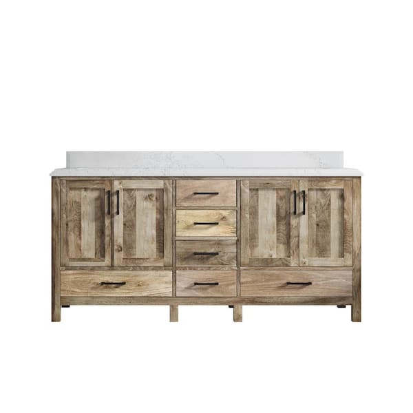 Willow Collections Malibu Mango 72 in.W x 22 in.D x 36 in. H Double Sink Bath Vanity in Natural with Cove Edge Empira Quartz