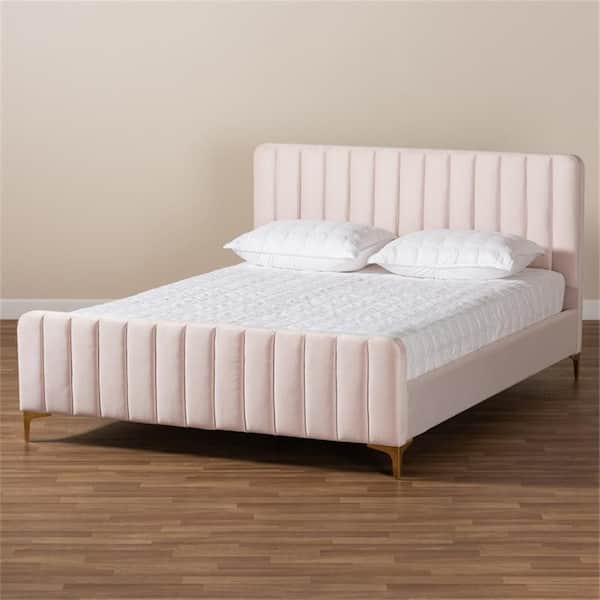 Pink Frame Full Size Platform Bed, Durable Upholstered Platform Bed, Space-Saving Modern Platform Bed