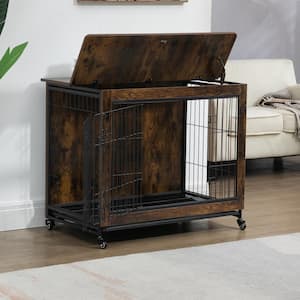 23.6 in. L x 20 in. W x 26 in. H Dog Crate Furniture with Cushion, Wooden Dog Crate Table, Double-Doors Dog Furniture
