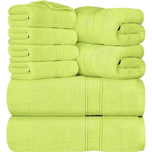 8-Piece Premium Towel w/2 Bath Towels, 2 Hand Towels & 4 Wash Cloths, 600 GSM 100% Cotton Highly Absorbent, Neon Green
