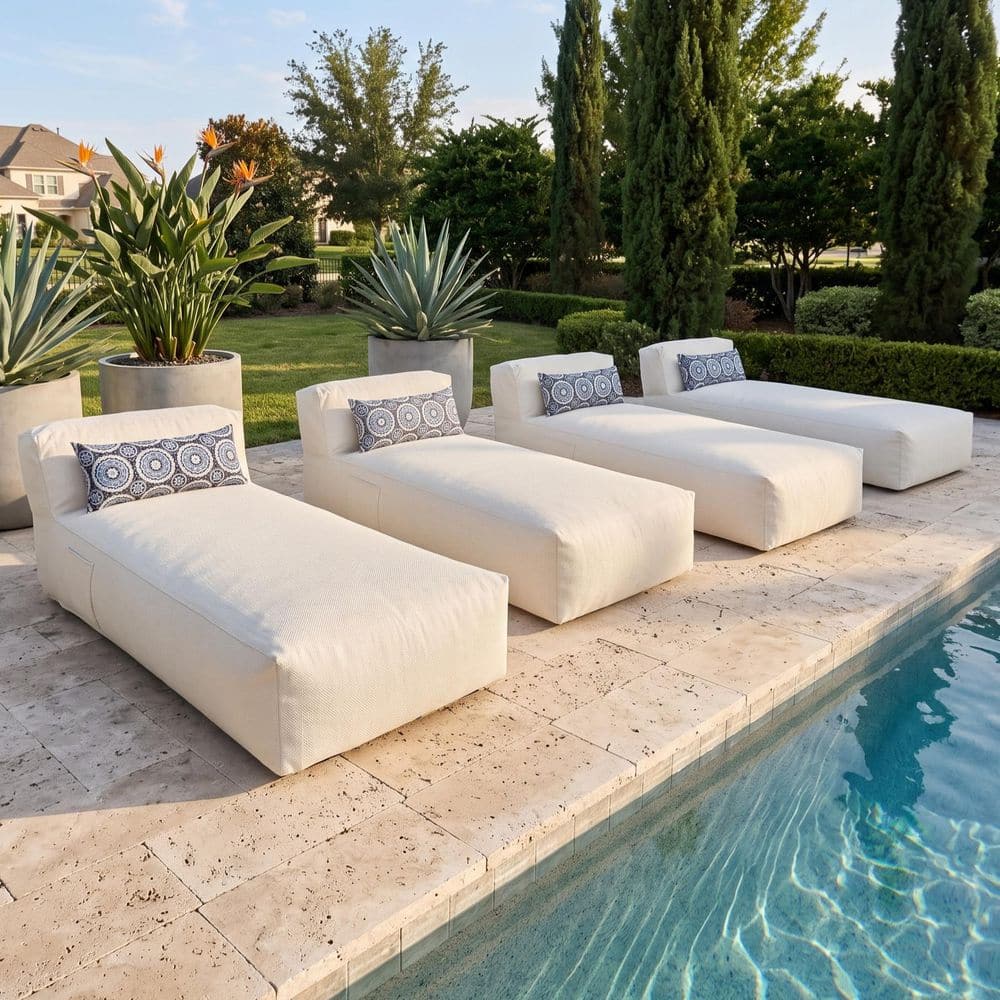 4-Piece Beige Outdoor Bean Bag Chaise Lounge