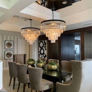 Annapolis 12-Light Black/Clear Unique Tiered Chandelier with Crystal Accents