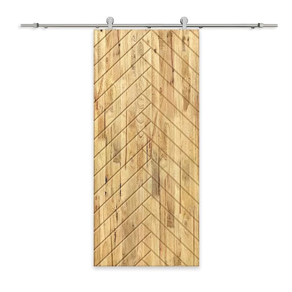 CALHOME 30 in. x 96 in. Weather Oak Stained Pine Wood Modern Interior Sliding Barn Door with Hardware Kit