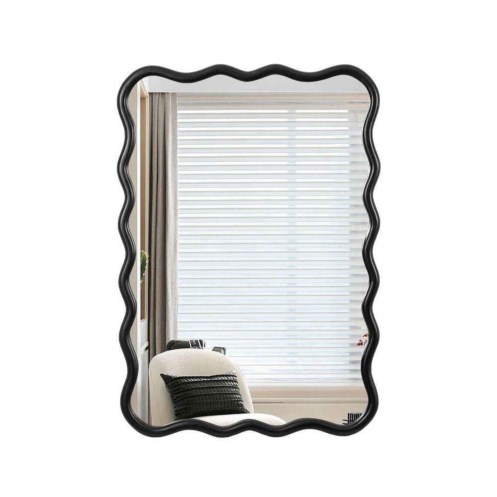 40 in. W x 28 in. H Solid Wood Wavy Rectangle Framed Wall Mount Bathroom Vanity Mirror in Black