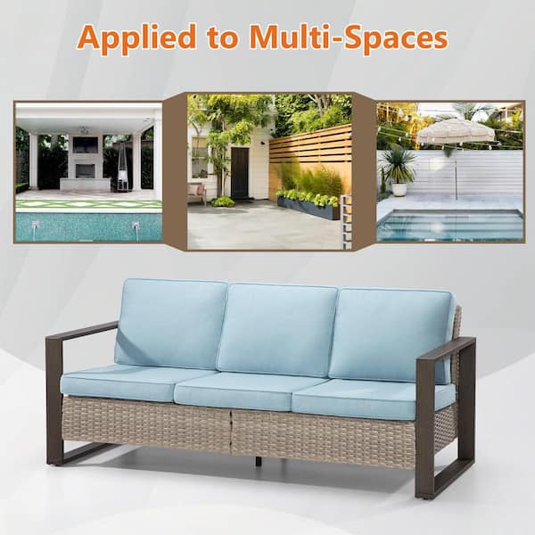 Gardenbee 3-Seat Wicker Outdoor Patio Sofa Sectional Couch
