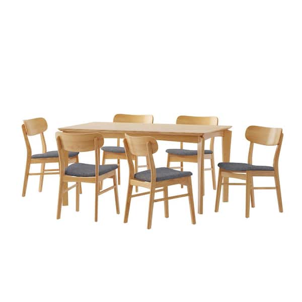 Noble House Claycross 7-Piece Natural Oak and Dark Gray Dining Set