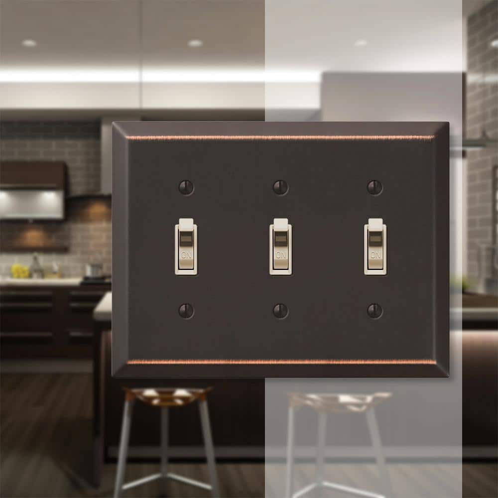Aged Bronze 3-Gang Steel Toggle Wall Plate